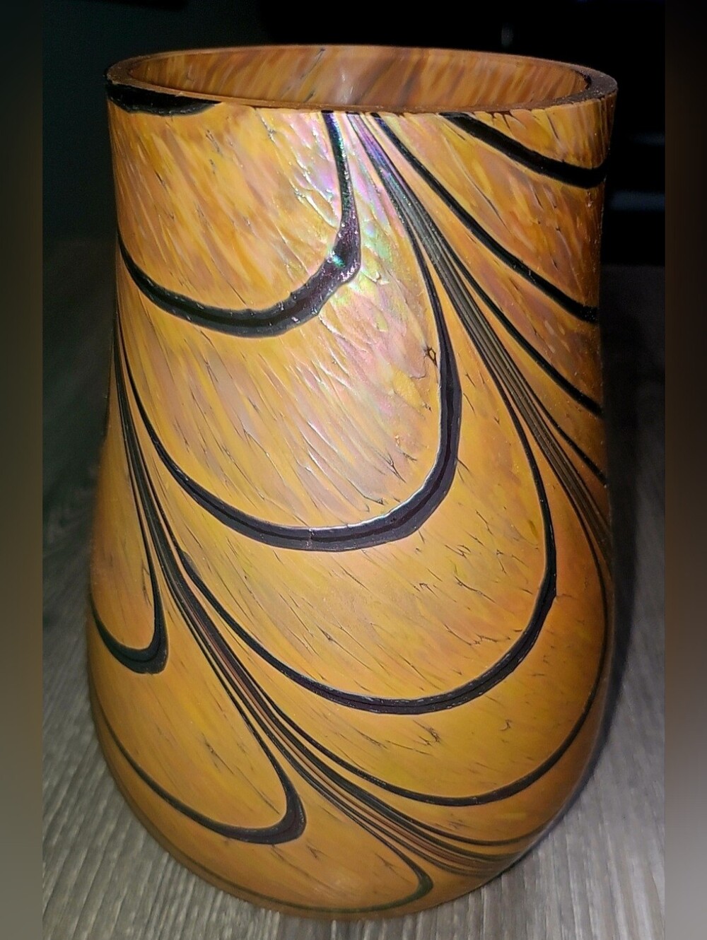 Vintage 7" Pulled Feathered Iridescent Orange Glass Teleflora Art Glass Vase
